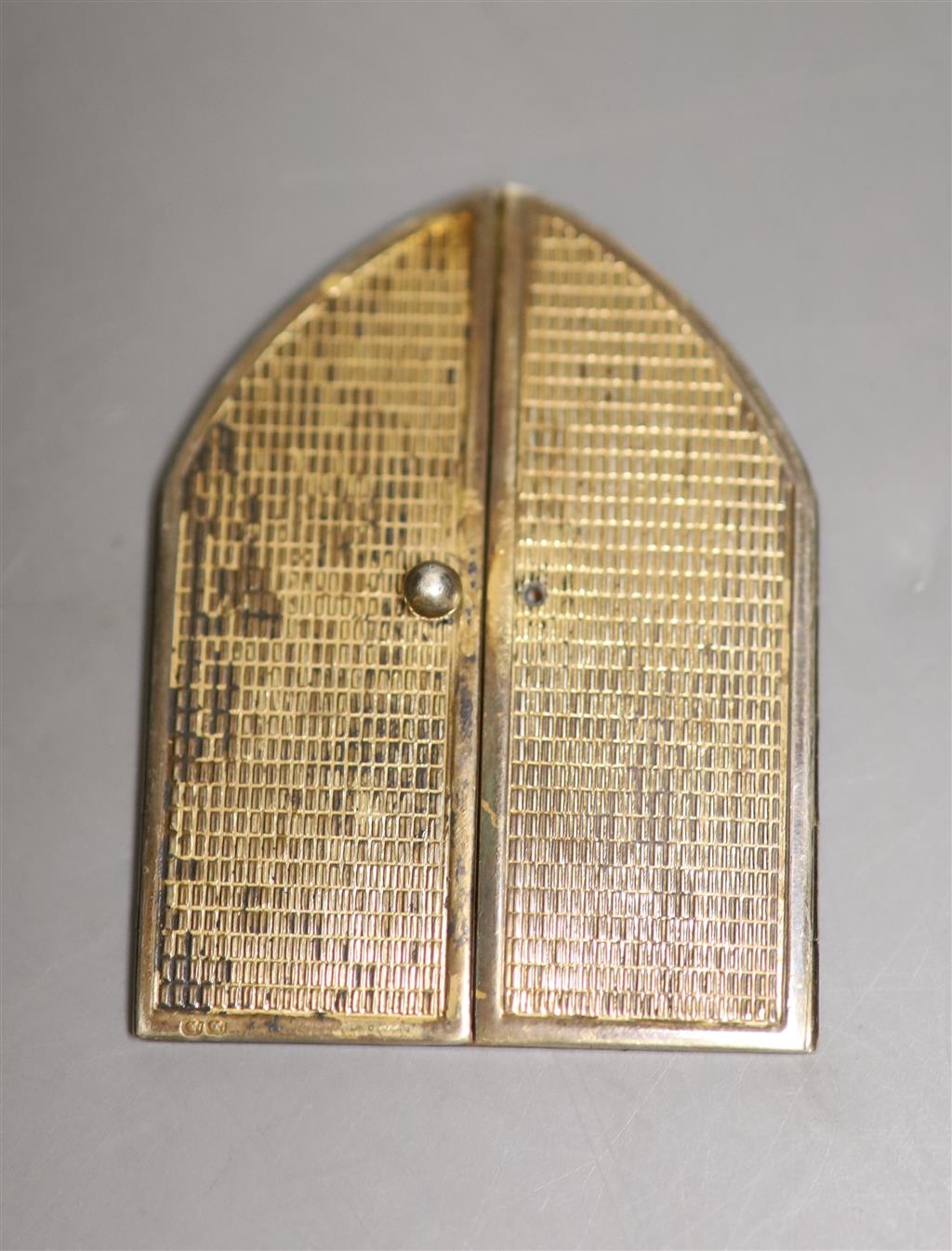 A miniature arched gilt 925 and enamelled folding icon, 54mm,